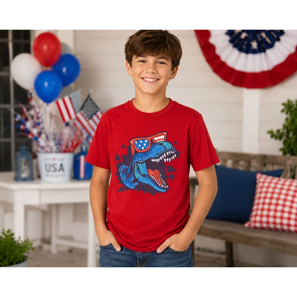 Wonder Nation Youth XL 14-16 Patriotic T-Rex Dinosaur Graphic Red T Shirt NWT #X